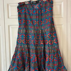 Angie Teal Maxi Skirt with Red and Gold Accents